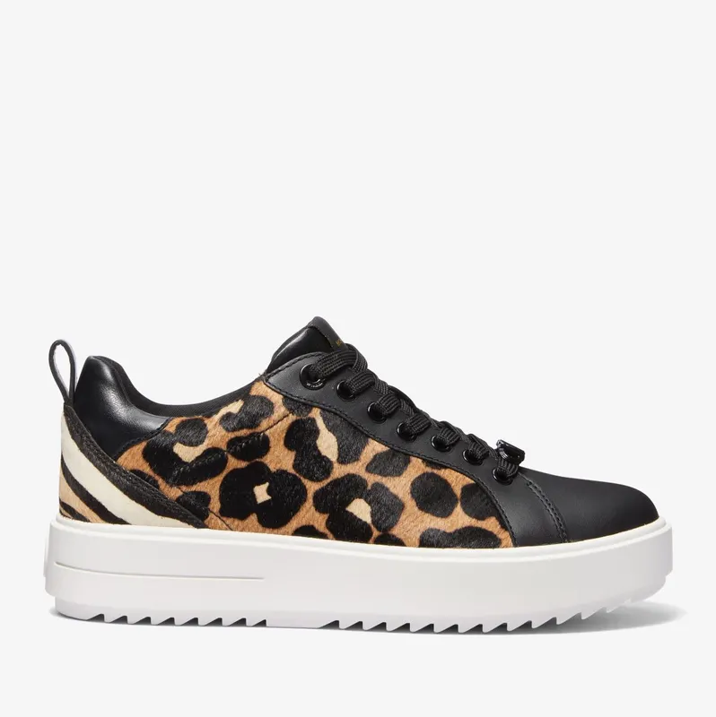 Michael Kors MK Emmett Animal Print Calf Hair and Leather Trainers – Black Combo (43F3EMFS1H-0005)