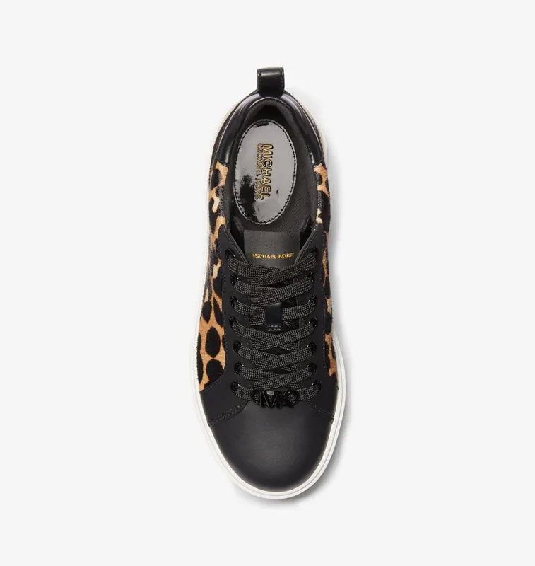 Michael Kors MK Emmett Animal Print Calf Hair and Leather Trainers – Black Combo (43F3EMFS1H-0005)