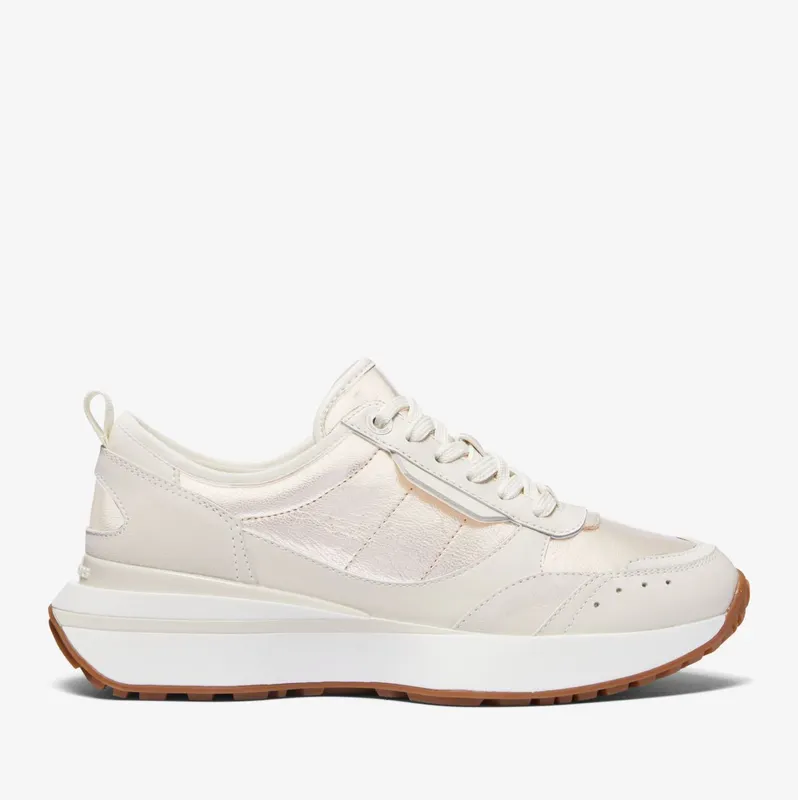 Michael Kors MK Flynn Metallic Leather Trainer – Cream (43F3FYFS1M-0141)
