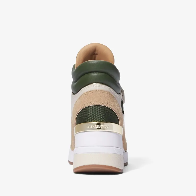 Michael Kors MK Gentry Leather and Canvas High-Top Wedge Trainer – Amazon Green Multi (43F3GYFE2D-9978)