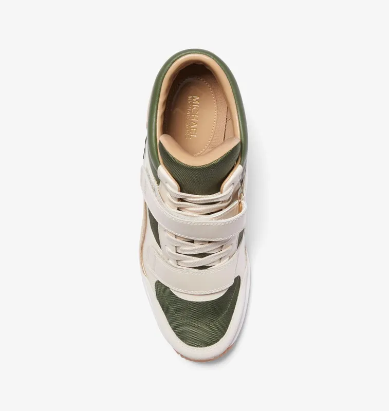 Michael Kors MK Gentry Leather and Canvas High-Top Wedge Trainer – Amazon Green Multi (43F3GYFE2D-9978)