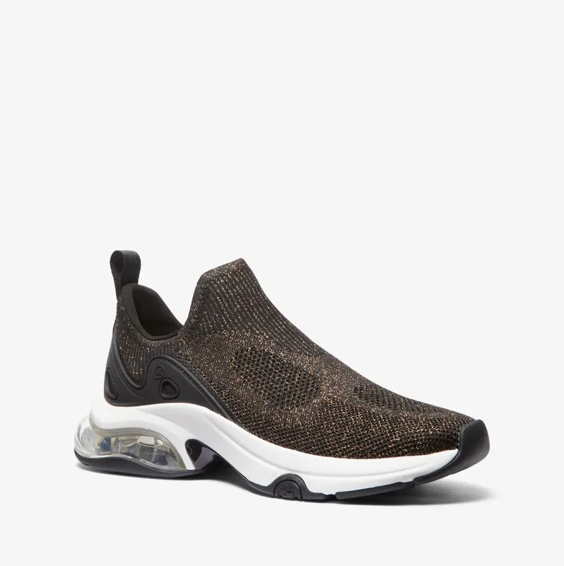 Michael Kors MK Kit Extreme Metallic Stretch Knit Slip-On Trainer – Black/bronze (43F3KIFP1M-9619)