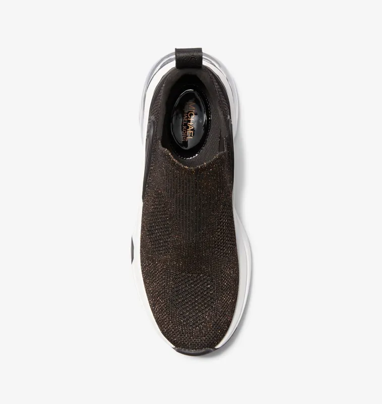 Michael Kors MK Kit Extreme Metallic Stretch Knit Slip-On Trainer – Black/bronze (43F3KIFP1M-9619)
