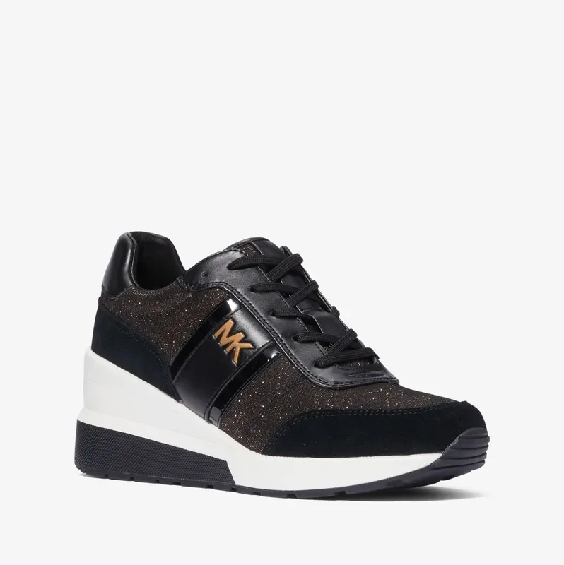 Michael Kors MK Mabel Glitter Mesh and Suede Trainer – Black/bronze (43F3MBFSBD-9619)