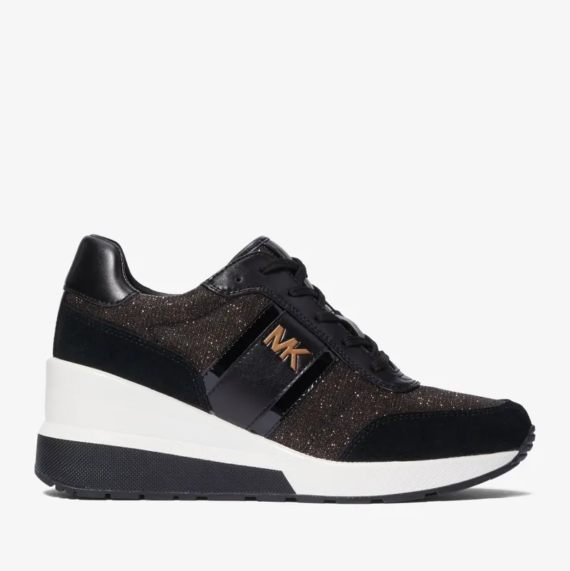 Michael Kors MK Mabel Glitter Mesh and Suede Trainer – Black/bronze (43F3MBFSBD-9619)