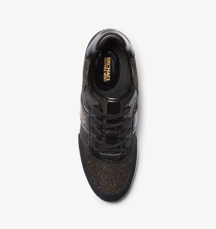 Michael Kors MK Mabel Glitter Mesh and Suede Trainer – Black/bronze (43F3MBFSBD-9619)