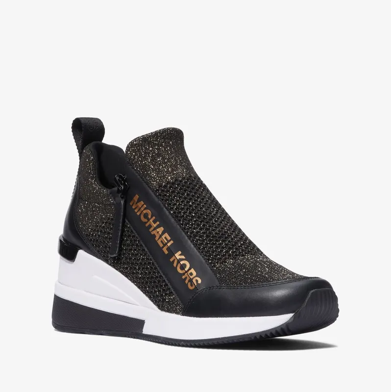 Michael Kors MK Willis Metallic Stretch Knit Trainer – Black/bronze (43F3WIFS1M-9619)