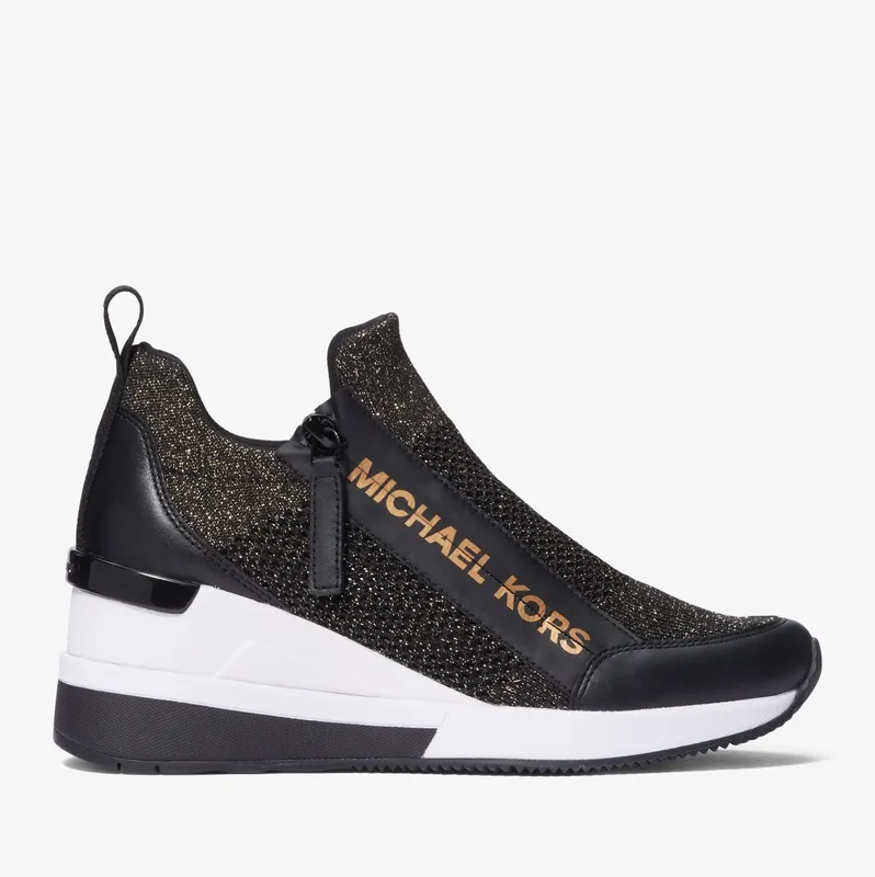 Michael Kors MK Willis Metallic Stretch Knit Trainer – Black/bronze (43F3WIFS1M-9619)