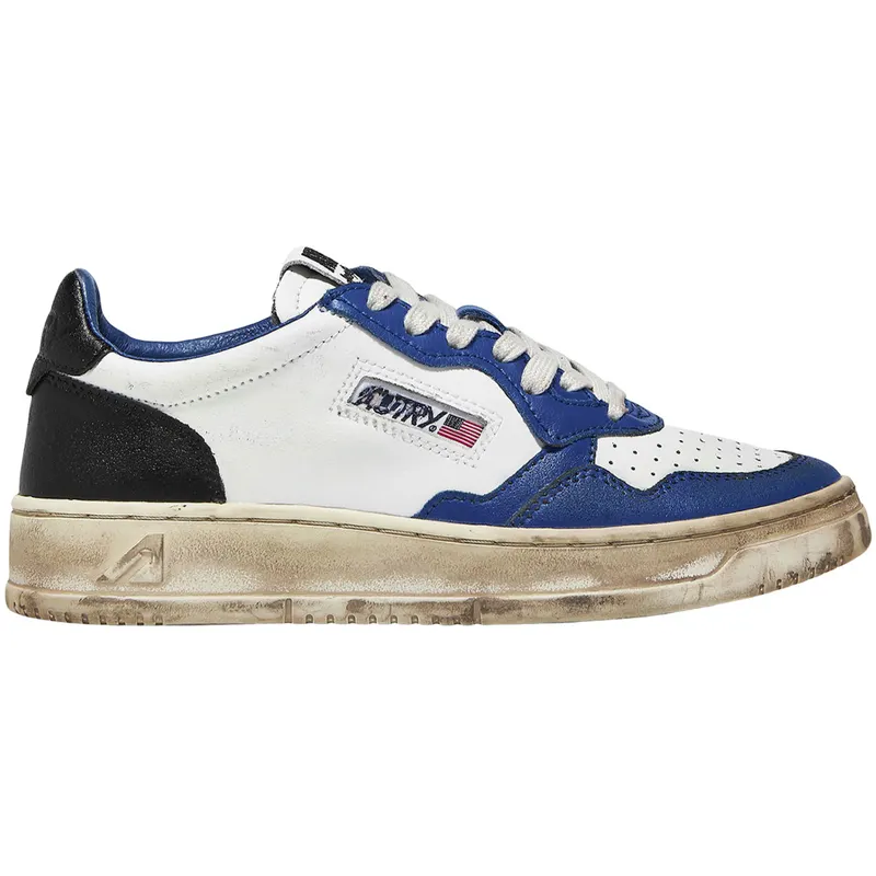 Autry Medalist Leather Low Distressed White Black Azure (AVLM-SV10)