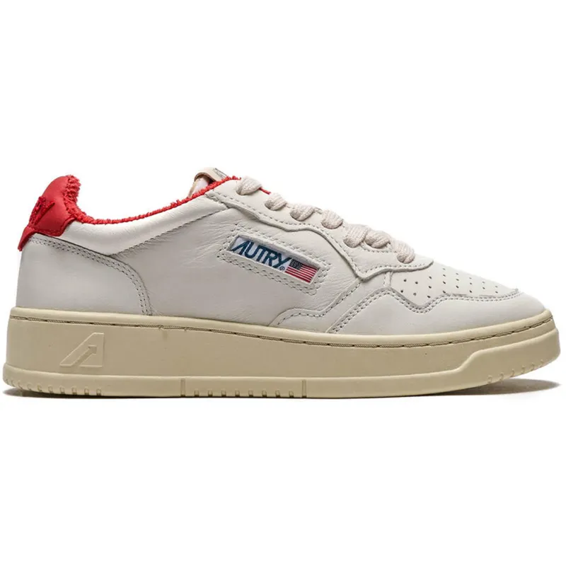 Autry Medalist Leather Low Sport White Red (Women’s) (AULW-SP01)