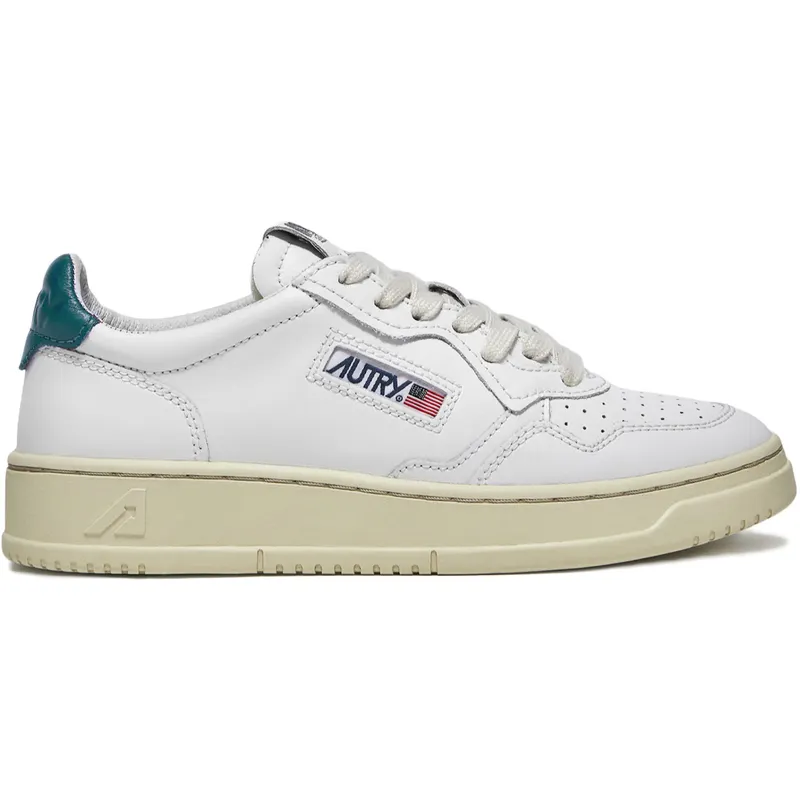 Autry Medalist Leather Low White Petrol Blue (AULM-LL44)