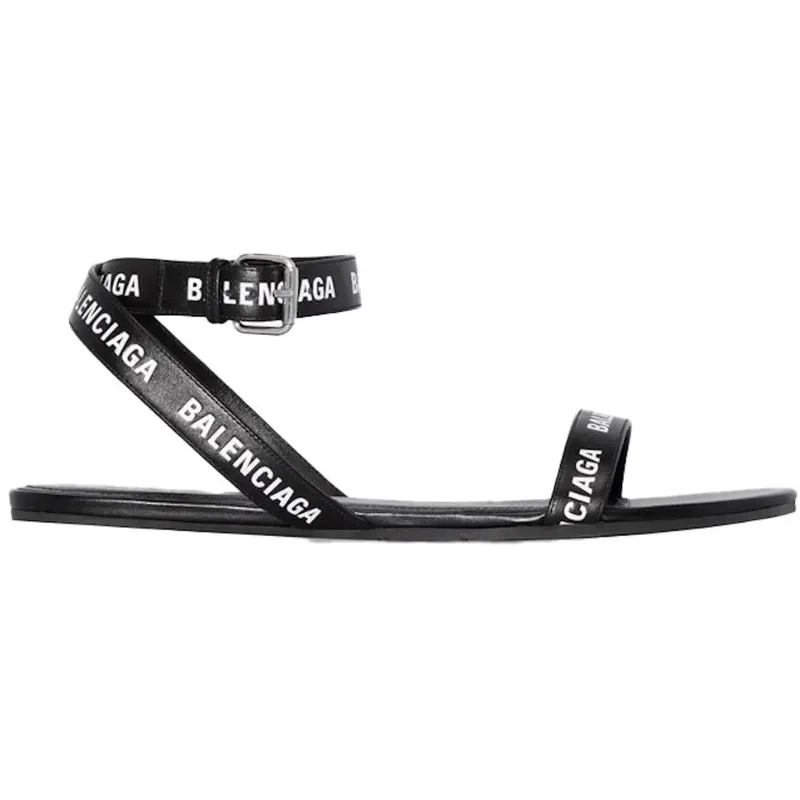 Balenciaga Black Logo Print Sandals Black Leather (551154WBAE11090)