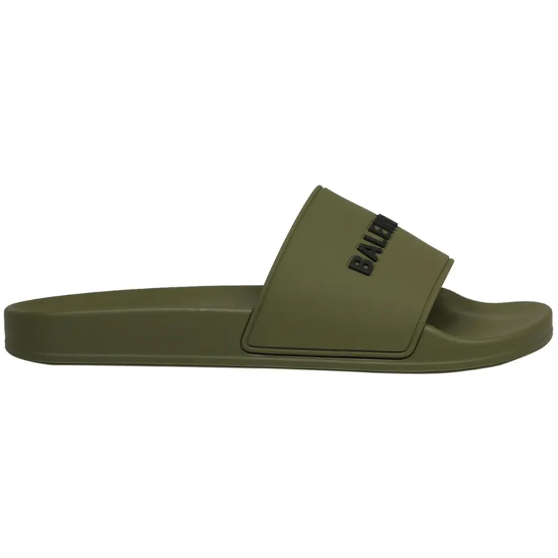 Balenciaga Pool Slides Khaki Black 3D Logo (565826 W1S80 3310)