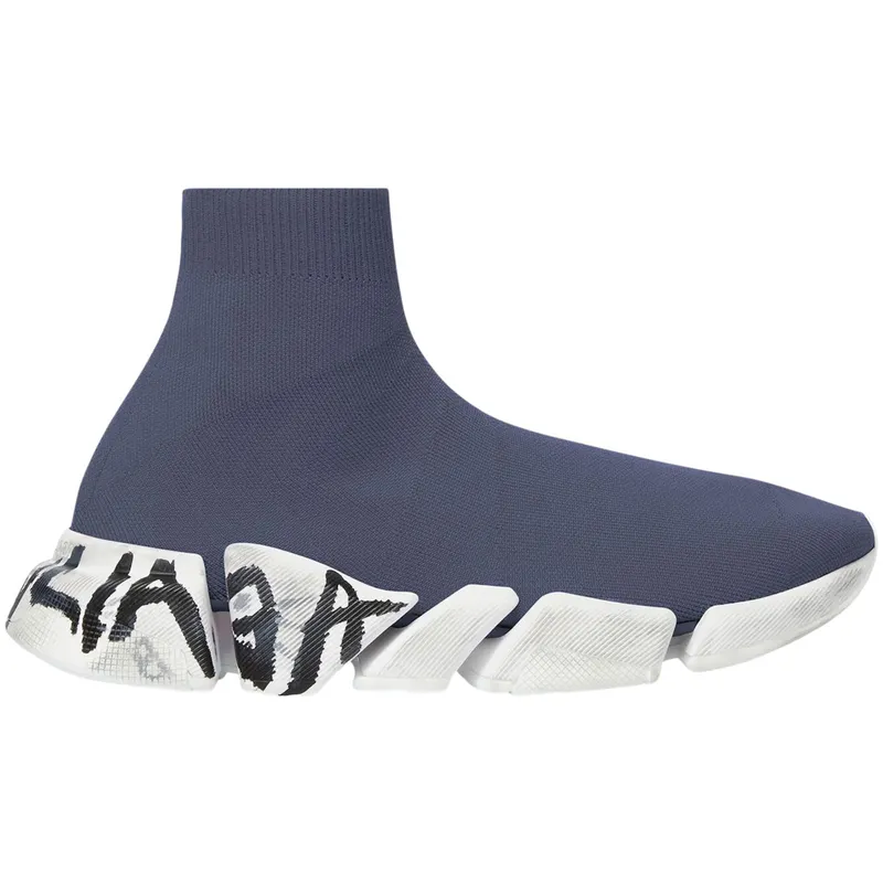 Balenciaga Speed 2.0 Graffiti Recycled Knit Dark Grey White (617239W2DD44591)
