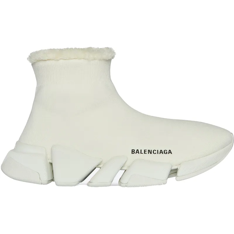 Balenciaga Speed 2.0 Recycled Knit Fake Fur Beige (Women’s) (669789W2DI39015)