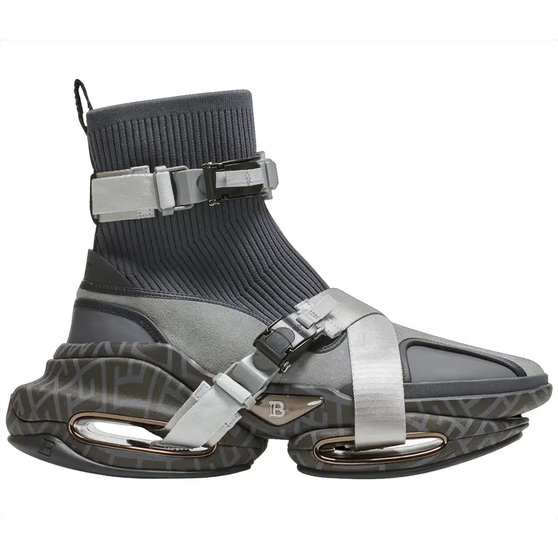 Balmain B-Bold High-Top Knit Grey Strap (YM0VH316TSLE)