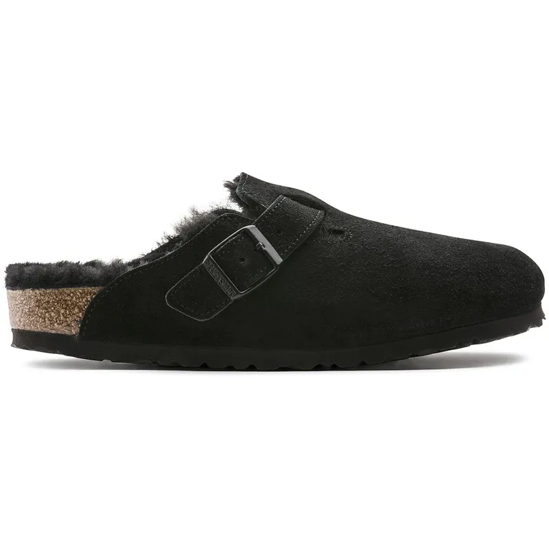 Birkenstock Boston Shearling (Medium/Narrow Fit) Suede Leather Black (259883)