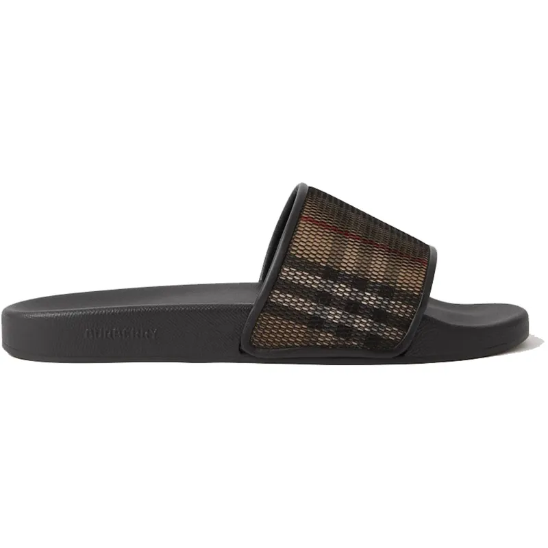 Burberry Check Cotton Mesh Slides Black (80655781)