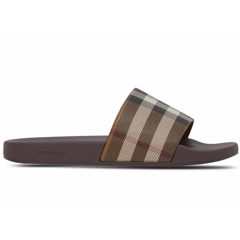 Burberry Check Print Slides Dark Birch Brown (8048195)