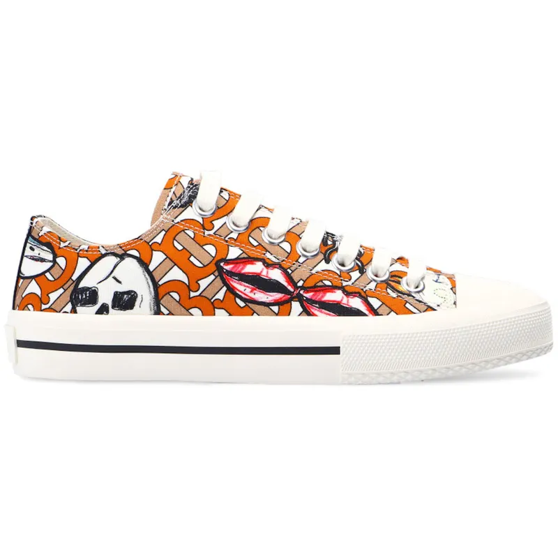 Burberry Larkhall Scribble Low Top White Orange (Women) (8040154)