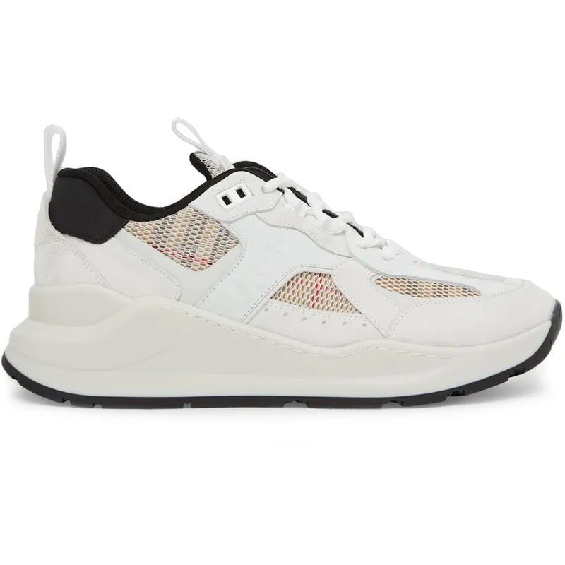 Burberry Logo Print Leather, Suede and Check Mesh Sneakers Archive Beige White (Women’s) (80634701)