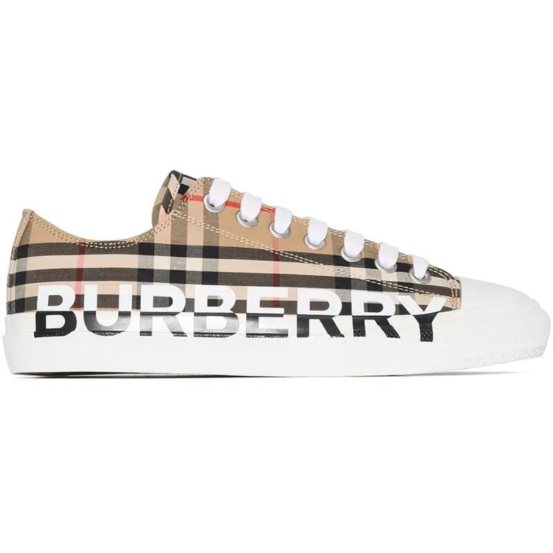 Burberry Logo Print Vintage Check Cotton Sneakers Archive Beige (Women’s) (8024301)