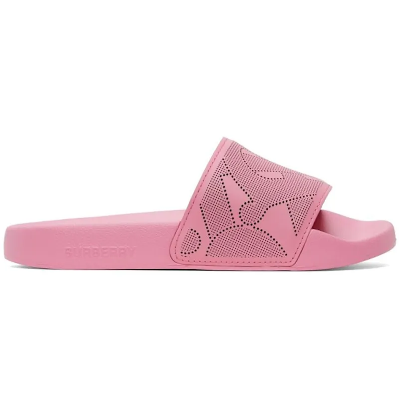 Burberry Perforated Monogram Slides Bubblegum Pink Leather (Women’s) (8043211)