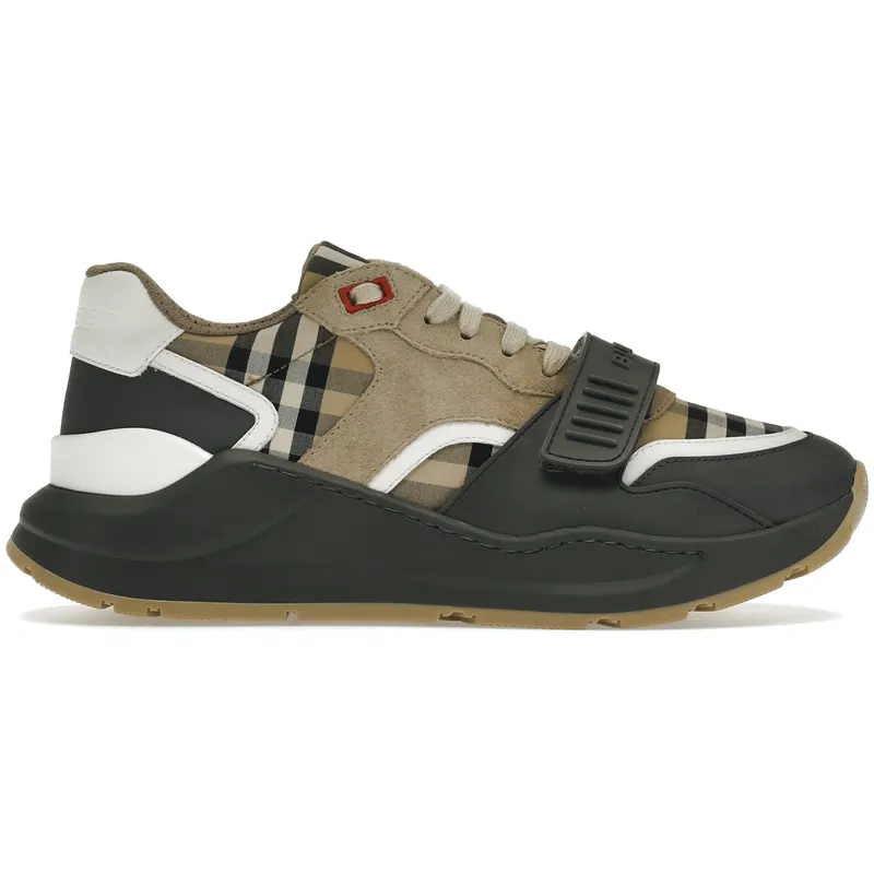 Burberry Ramsey Vintage Check Suede Leather Sneakers Grey Archive Beige (80310981)