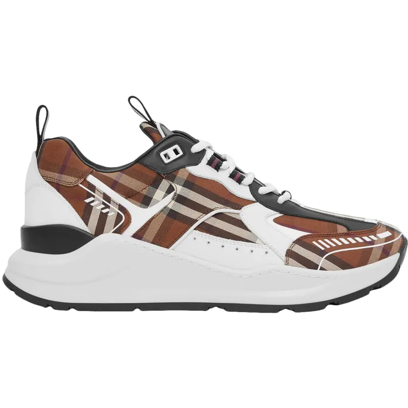Burberry Vintage Check Cotton and Leather Sneakers Dark Birch Brown White (80642821)
