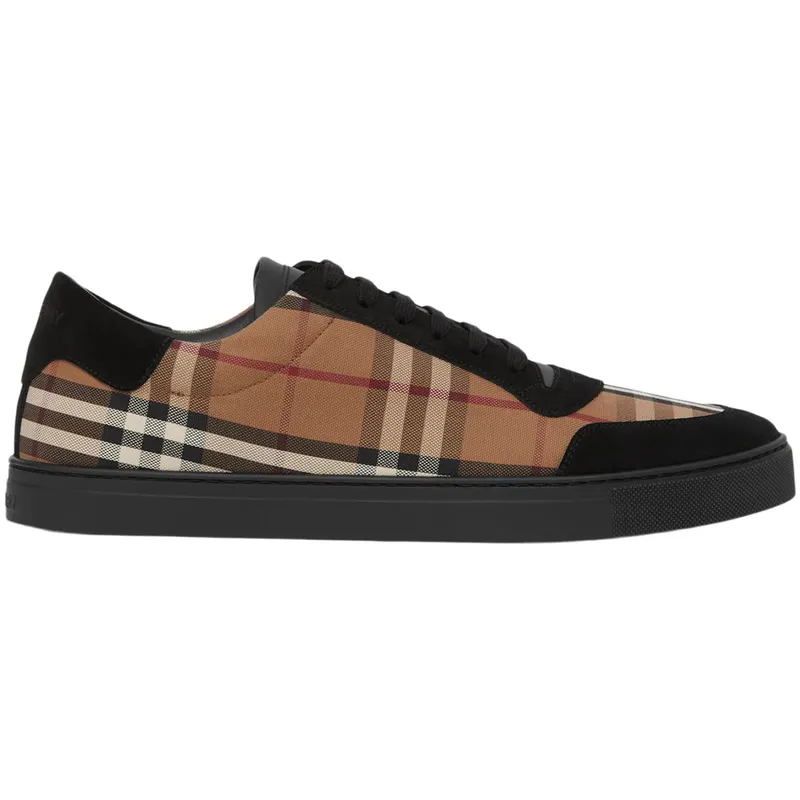 Burberry Vintage Check Cotton and Suede Sneakers Birch Brown Black (80617561)