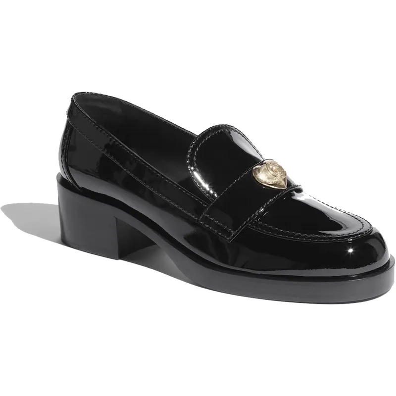 Chanel Heart CC 50mm Loafers Black Patent Calfskin (G39697 X56828 94305)