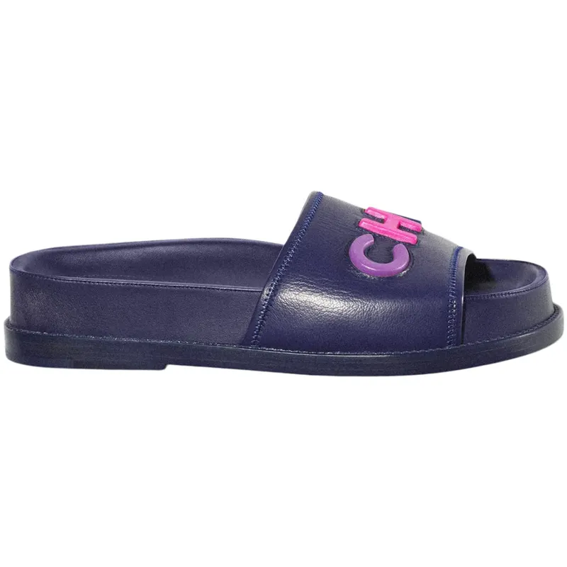 Chanel Logo Mule Sandal Navy Leather (G38933 X56443 K3920)