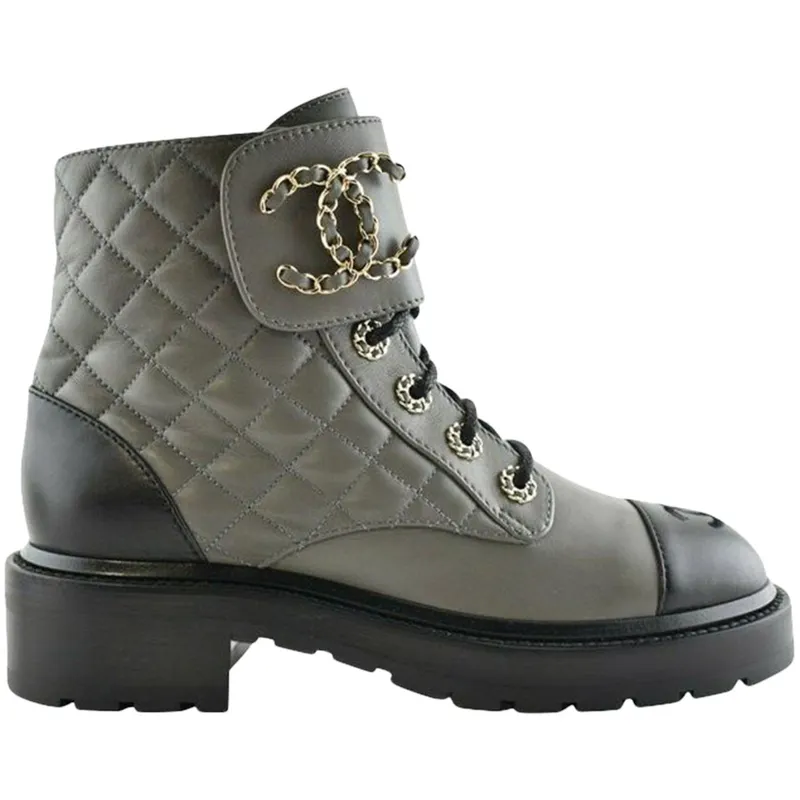 Chanel Quilted Combat Boot Grey Leather (G36424 X56232 K3088)