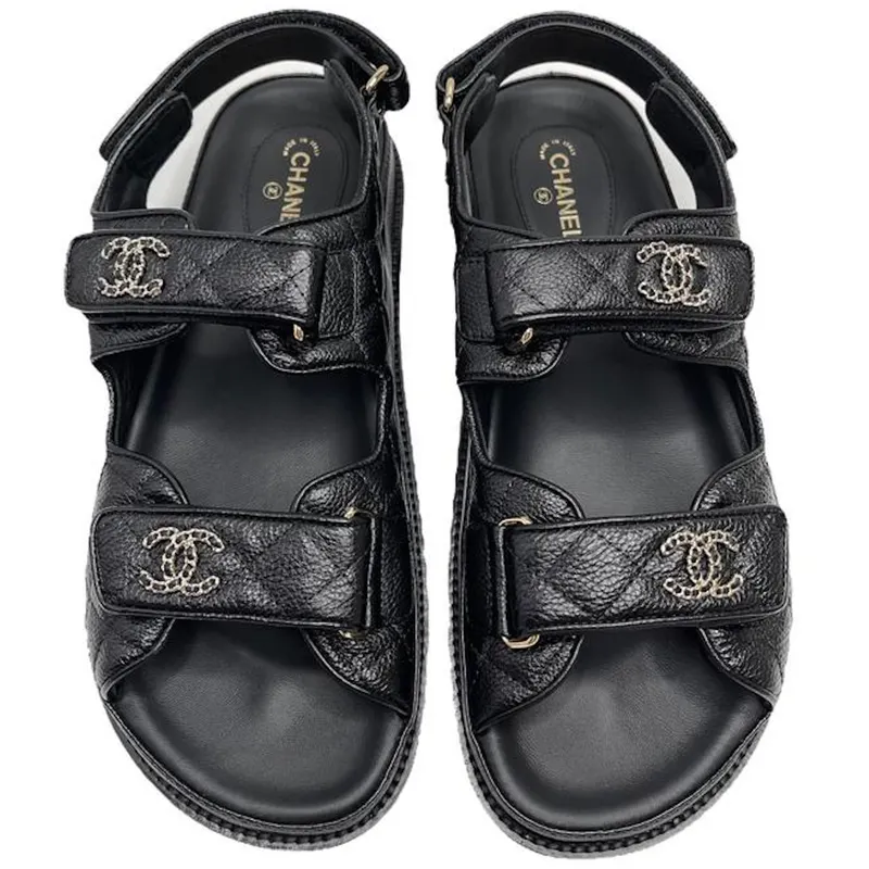 Chanel Quilted Dad Sandal Black Leather (G35927 X56140 94305)