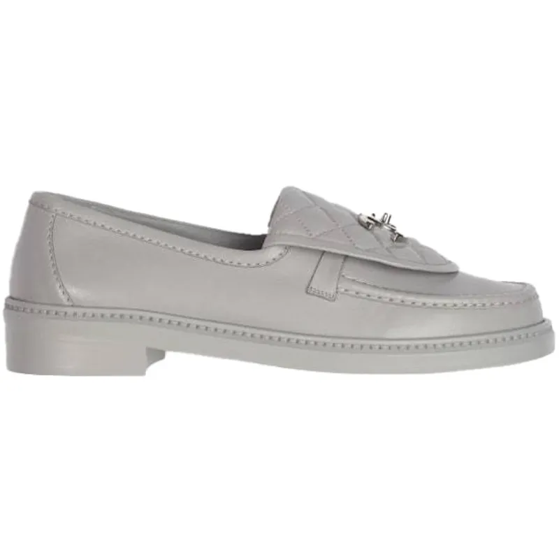 Chanel Quilted Tab Loafers Grey Leather (G36646 X01000 ND354)