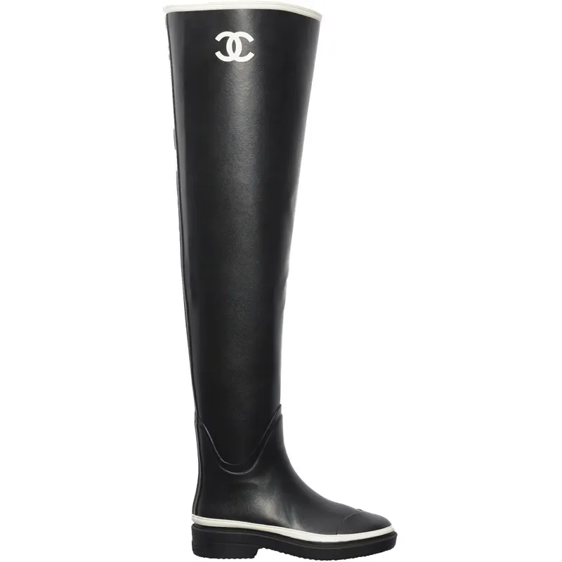 Chanel Thigh High Rubber Rain Boots Black (G39625 X56326 K5255)