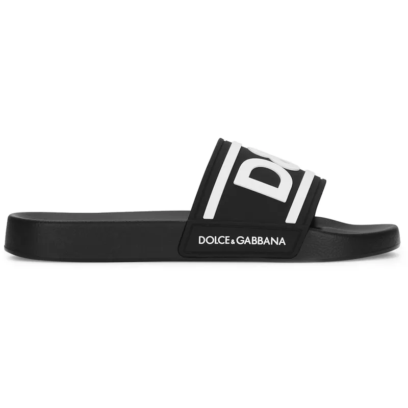 Dolce & Gabbana Beachwear Sliders DG Logo Black White (CS2072AQ85889690)