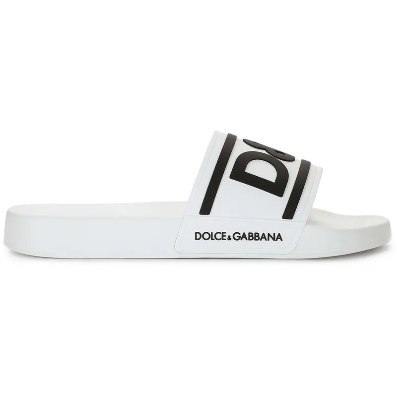 Dolce & Gabbana Beachwear Sliders DG Logo White Black (CS2072AQ85889697)