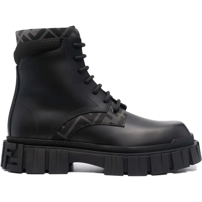 Fendi Monogram Pattern Lace Up Boots Black (FEN221FBS00101BCK)