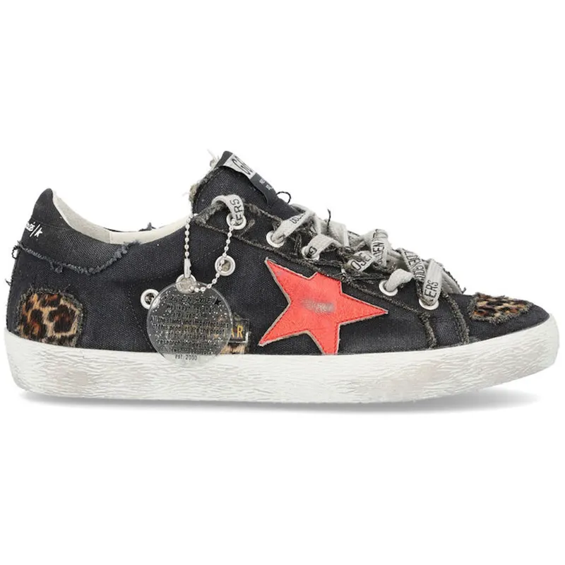 Golden Goose Super-Star Distressed Black Denim Leopard Red (Women’s) (GWF00101F00200981290)