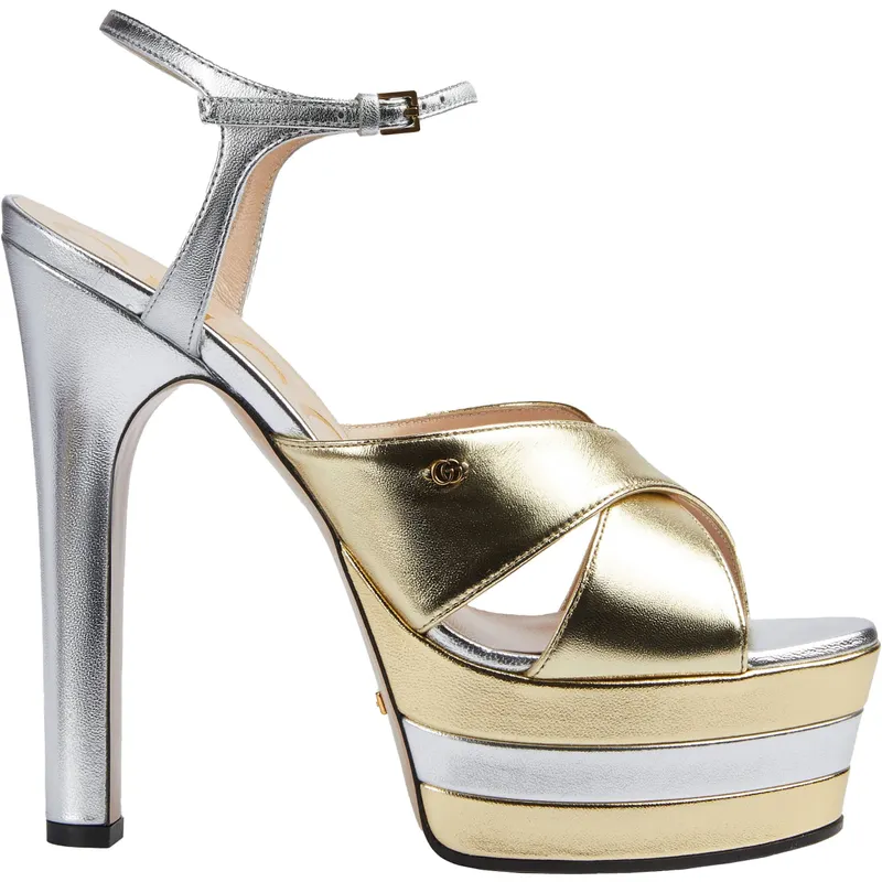 Gucci 135mm Platform Sandal Metallic Leather (Women’s) (746613 B8B20 8064)
