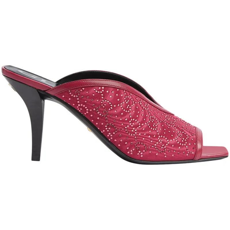 Gucci GG Crystal 75mm Heeled Sandal Cherry Red Moire Fabric (‎727193 9W840 6430)