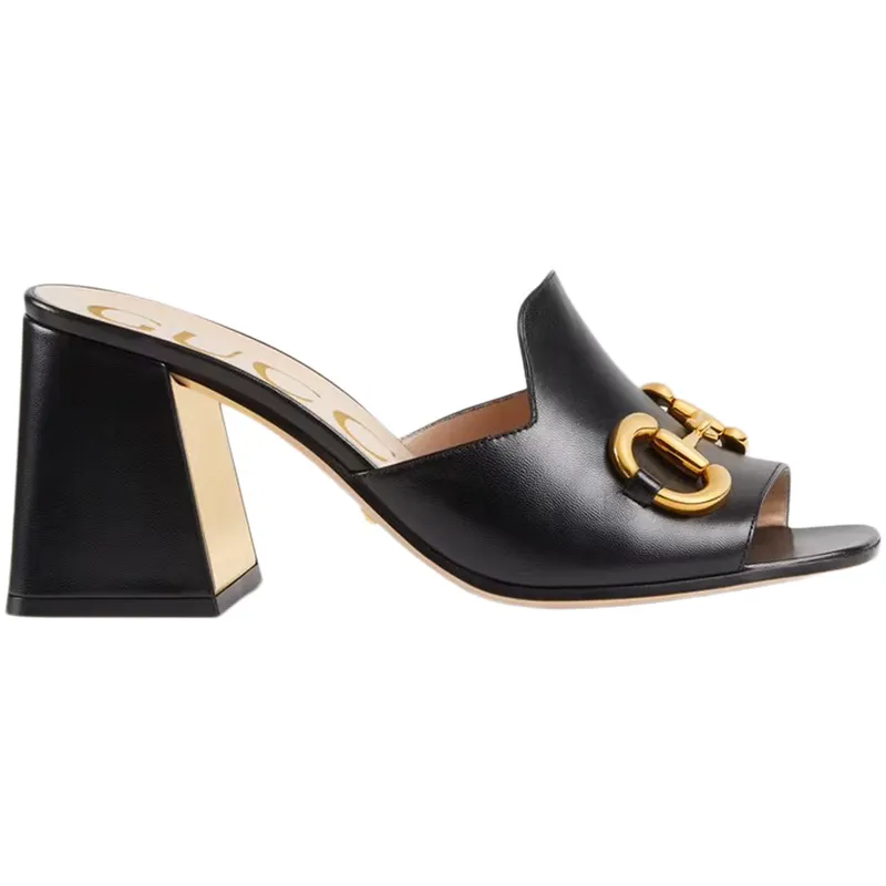 Gucci Horsbit 75mm Heeled Sandal Black Leather (655412 BKO00 1000)