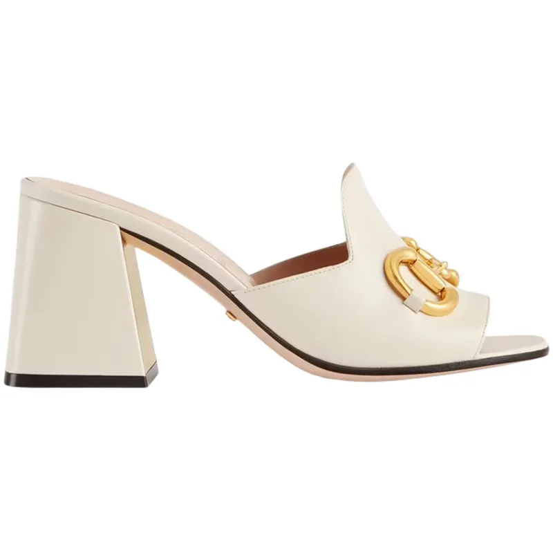 Gucci Horsbit 75mm Heeled Sandal White Leather (655412 BKO00 9022)