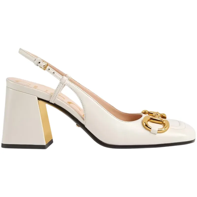 Gucci Horsebit 75mm Heeled Slingback White Leather (643892 C9D00 9022)