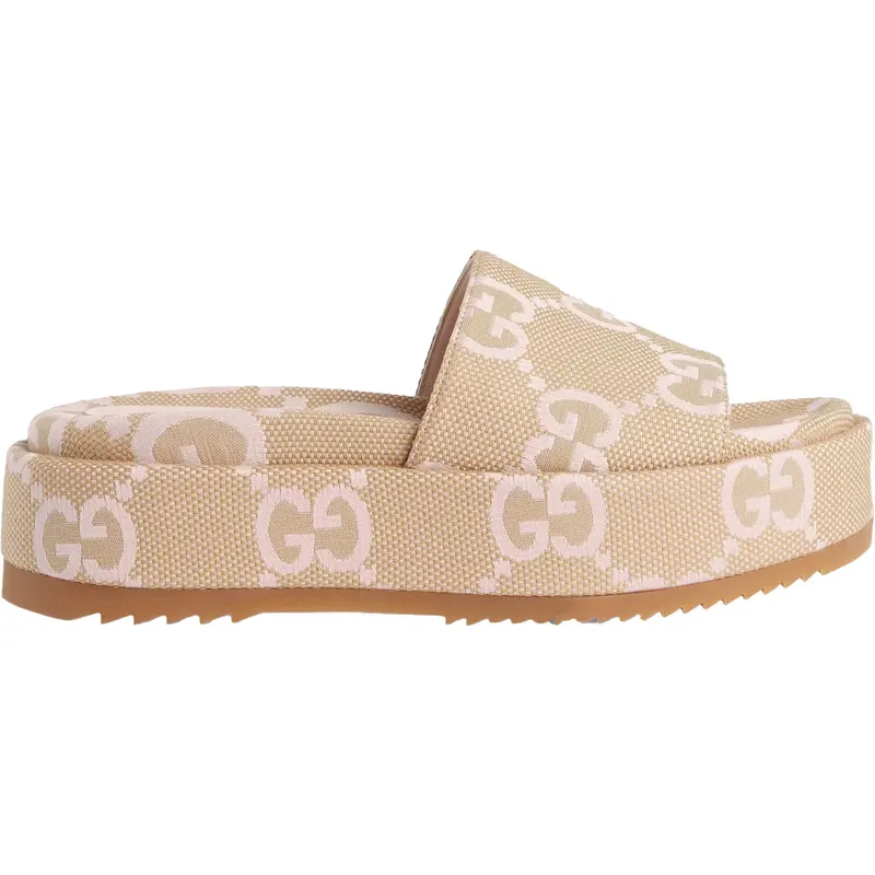 Gucci Jumbo GG Platform Slide Sandal Beige Light Pink Canvas (_730043 UKO00 8805)