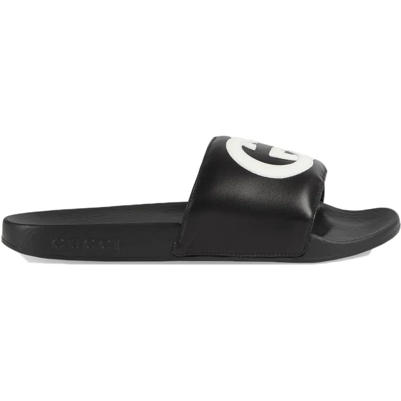 Gucci Slide Interlocking G Leather Black (Women’s) (645770 0R0F0 1071)