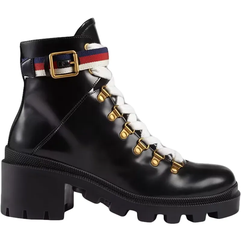 Gucci Sylvie Web 55mm Ankle Boot Black Leather (481156 DKS30 1159)
