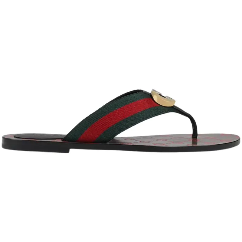 Gucci Web Thong Sandal Black Leather (612138 H9020 8476)