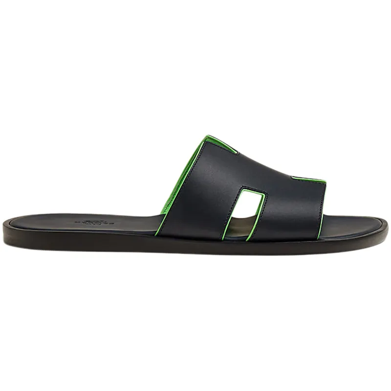 Hermes Izmir Sandal Marine Vert Fluo Calfskin Nappa Leather (H222844Z)